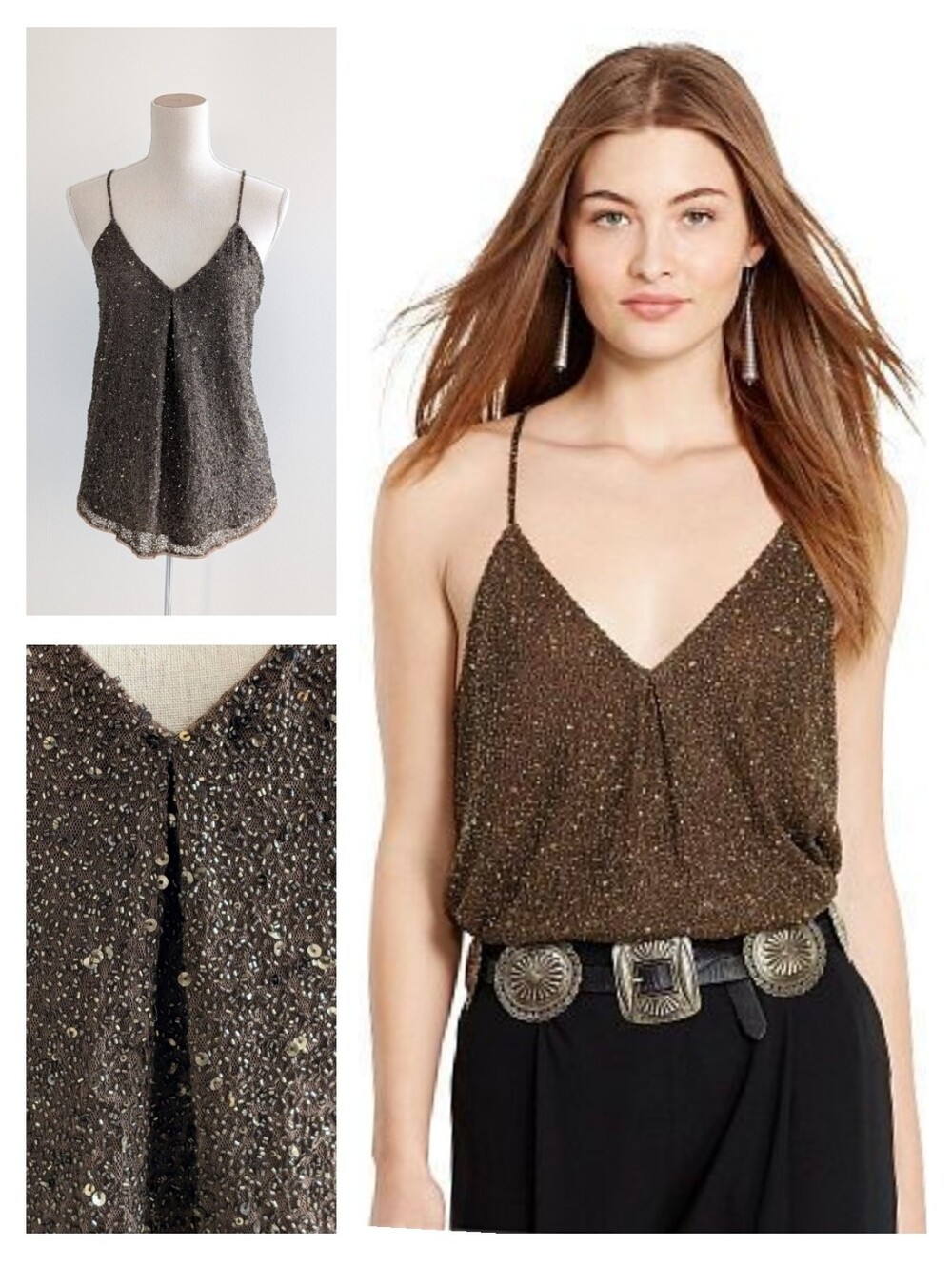 NWT Polo Ralph Lauren Hand Beaded Sparkly Sequin Tank Top Size Small